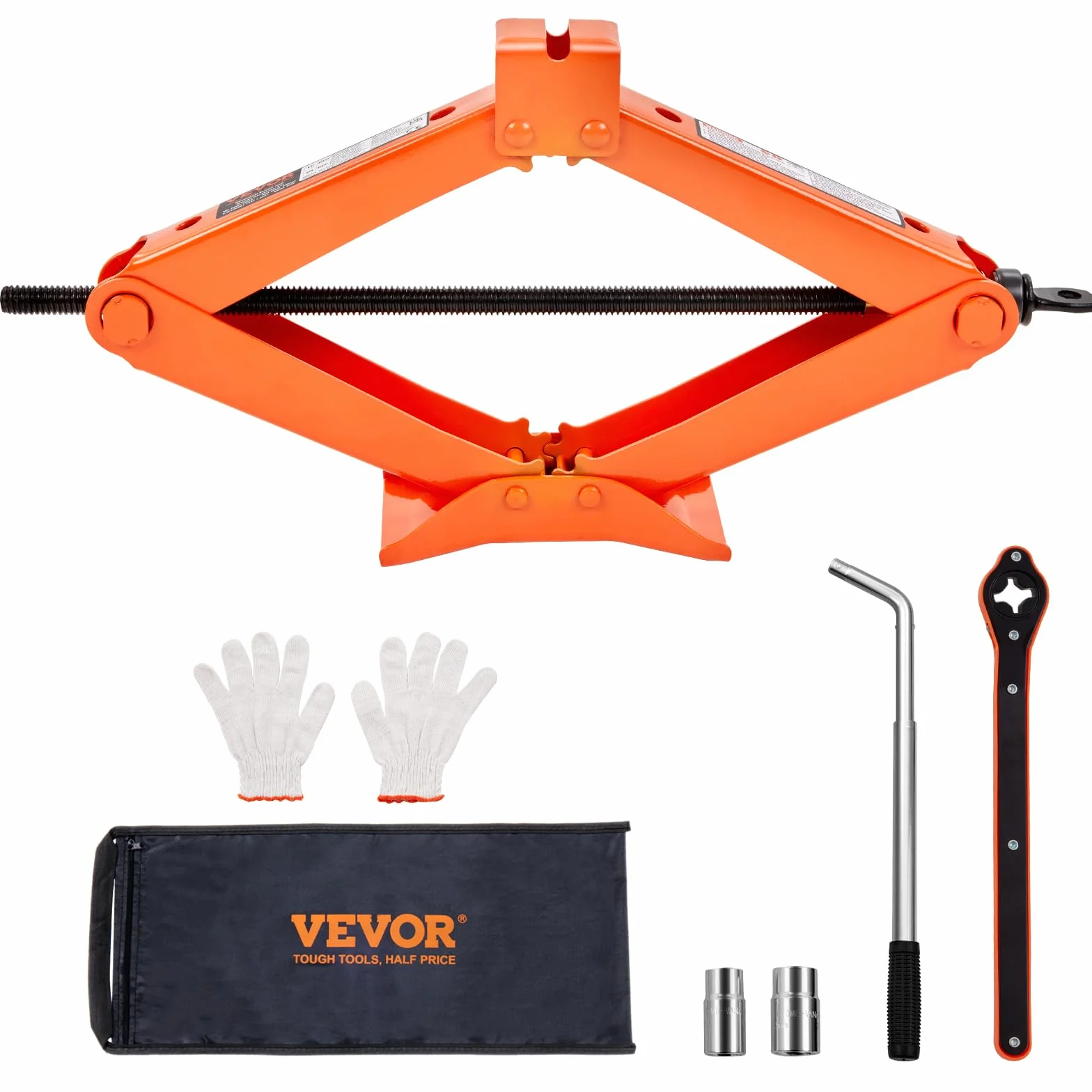 VEVOR Gato de Tijera Carga de 2,5 T Gato de Tijera Profesional de Acero con Rango de Elevación de 95-435 mm Llave para Cambiar Neumáticos y Bolsa de Transporte para Cambio de Neumáticos de Coches SUV