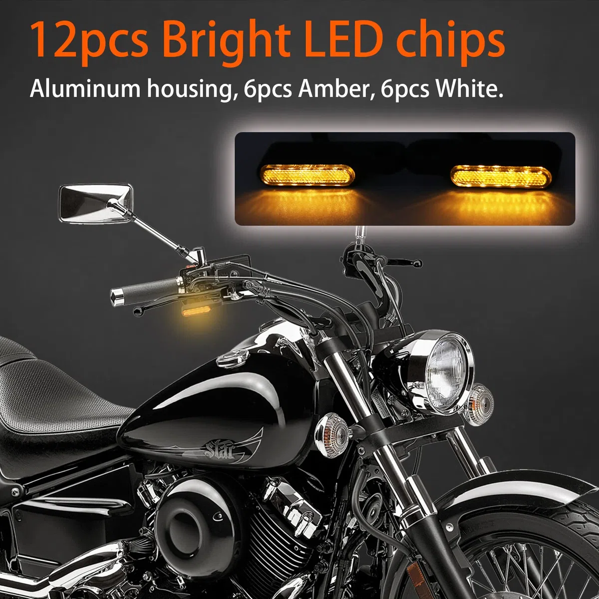 JMTBNO Intermitentes Moto de Manillar LED Mini Indicadores Luz Delantero Homologados Luz de Señal de Giro Luces de Circulación Diurna DRL 12V Aluminio M8 para Cruiser Chopper Bobber Scooter Quad