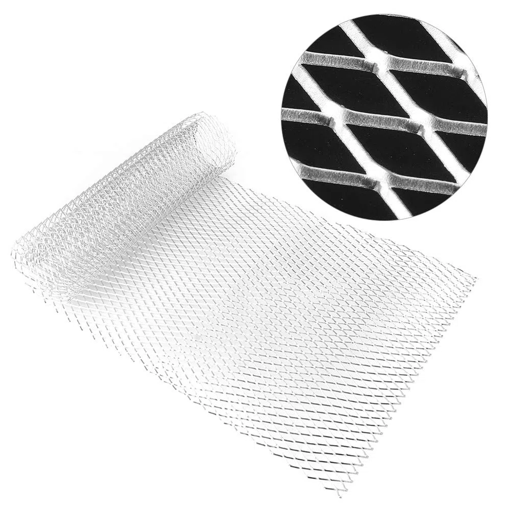 Parrilla de aluminio Universal para vehículos, parrilla de malla plateada de 39,4x13 pulgadas, aplicable para carrocería