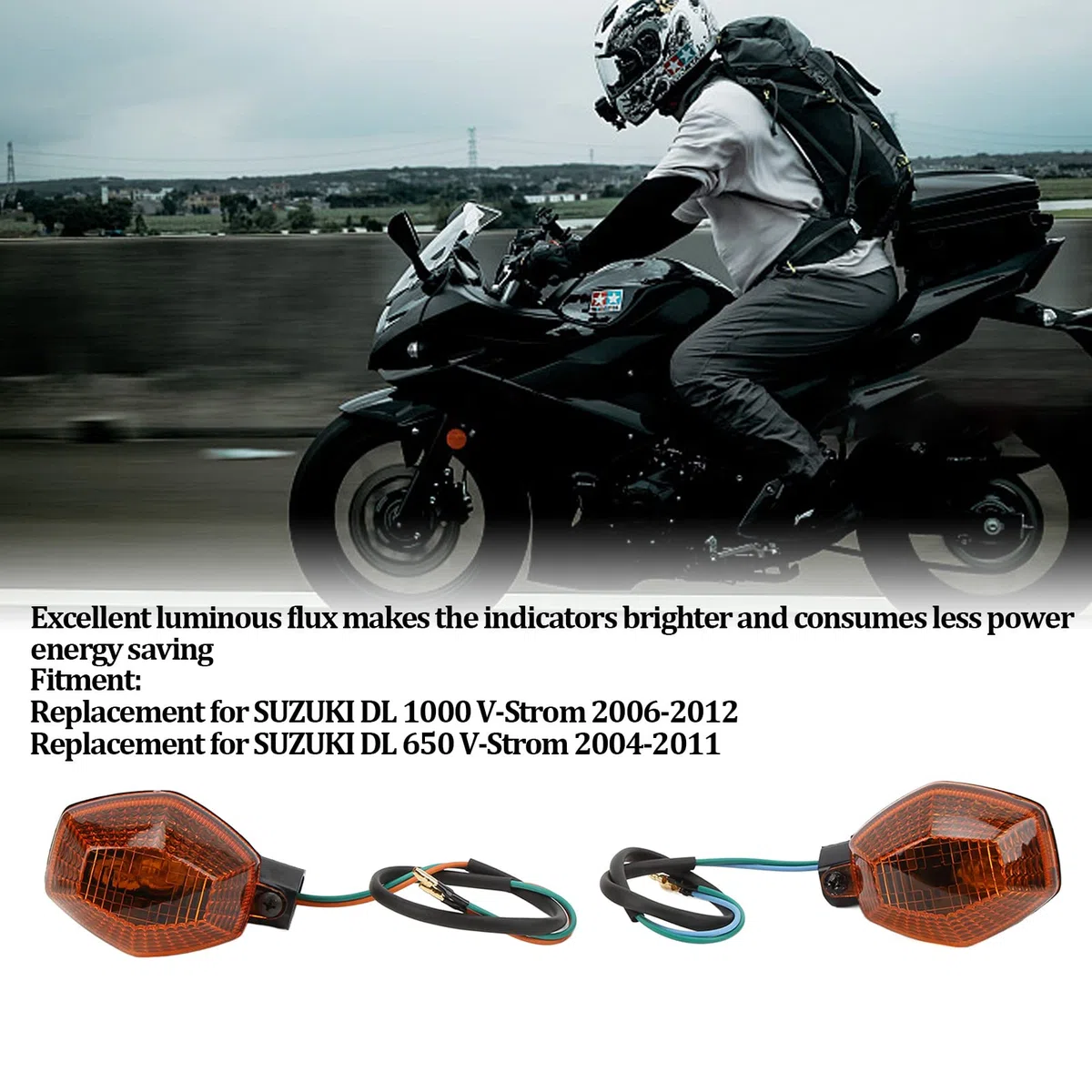 KIMISS 2 piezas de luz indicadora para moto, para DL 1000 y 650 VStrom, amarillo, intermitentes delanteros y traseros, repuesto de lámpara de señal
