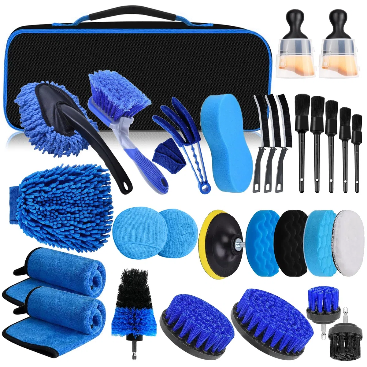 Kit Limpieza Coche, 31 Piezas Cepillo Limpieza Coche, Kit Limpieza Coche Interior para Interior Y Exterior, Cepillo para Taladro Limpieza con Cepillos, Esponjas para Pulir, Bolsa de Transporte