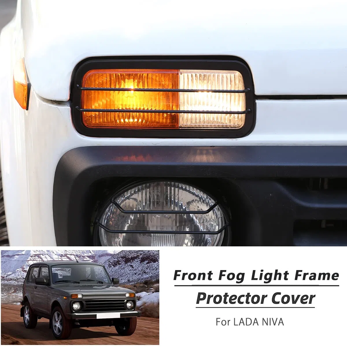 6 unids/set aleación de aluminio delantero niebla faros trasero lámpara trasera protector marco Trim cubierta para NIVA coche decoración (2 unids luz antiniebla delantera)
