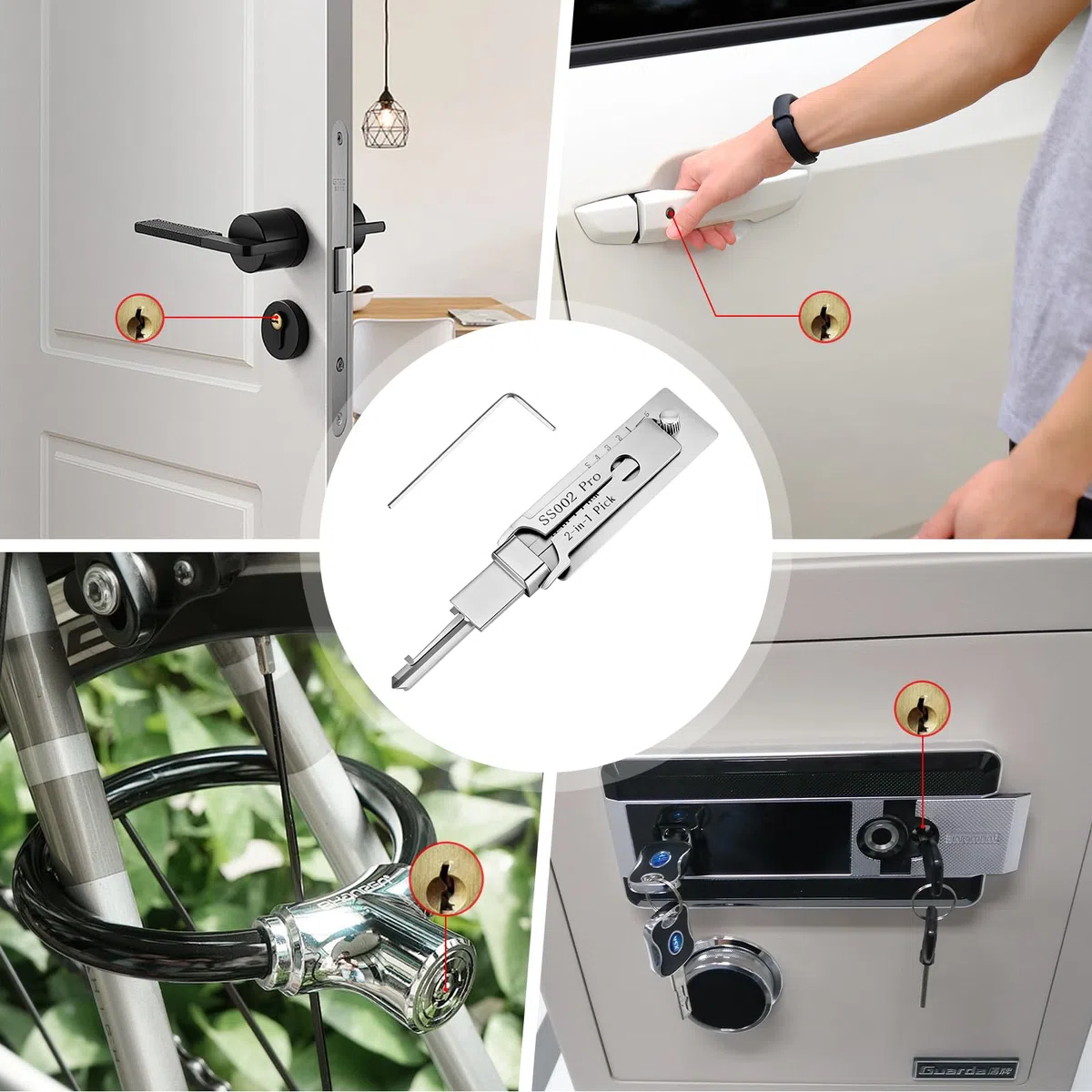 SS002 Pro - Juego de ganzúas 2 en 1 de acero inoxidable para cerraduras de ranura en S, compatible con cerraduras de coche y casa, para cerraduras de coche y técnicos