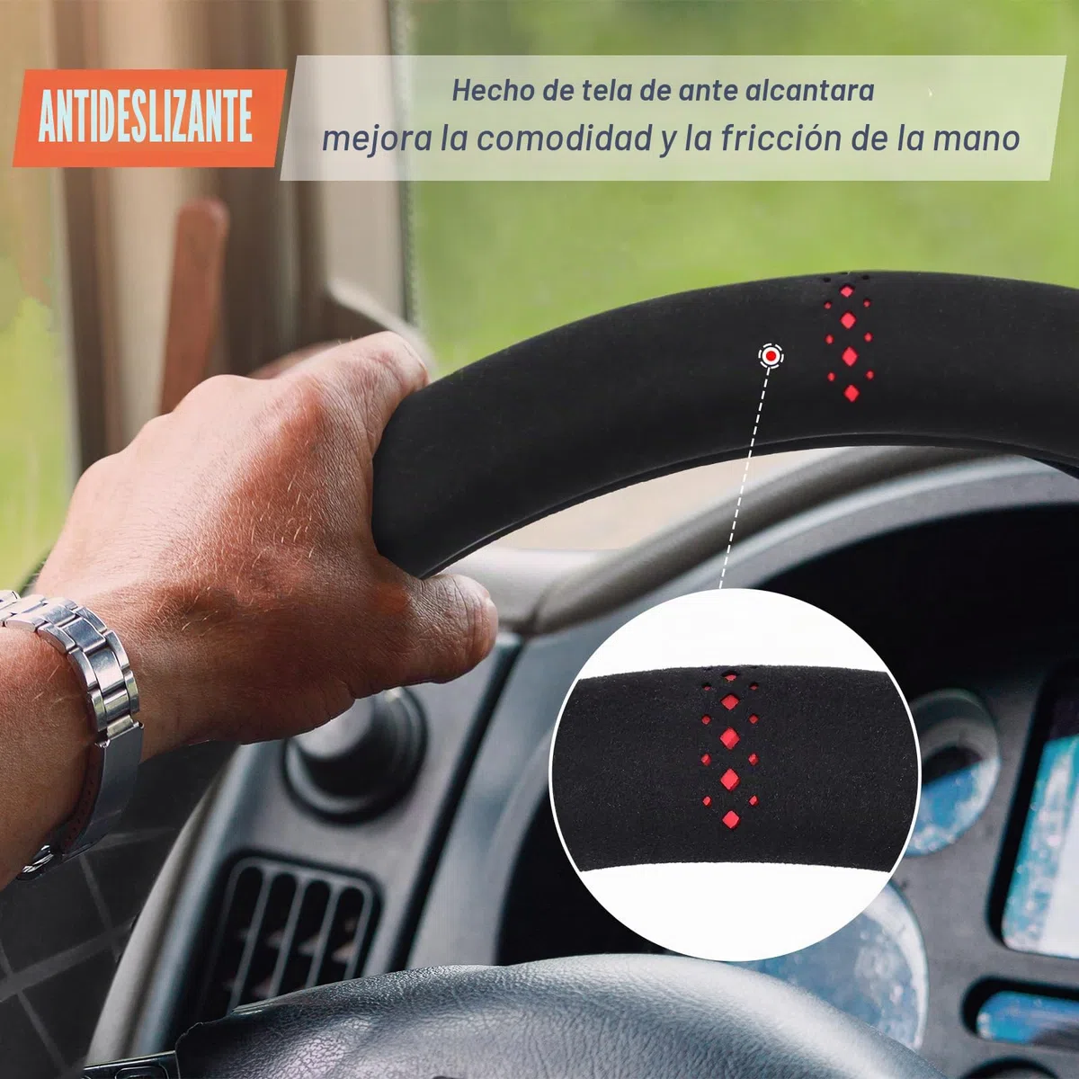 ZATOOTO Funda Volante Camión 44-46 cm, Funda de Gamuza para Volante, Protección para Volante Coche, Cómodo, Antideslizante, Deportivo, Negro