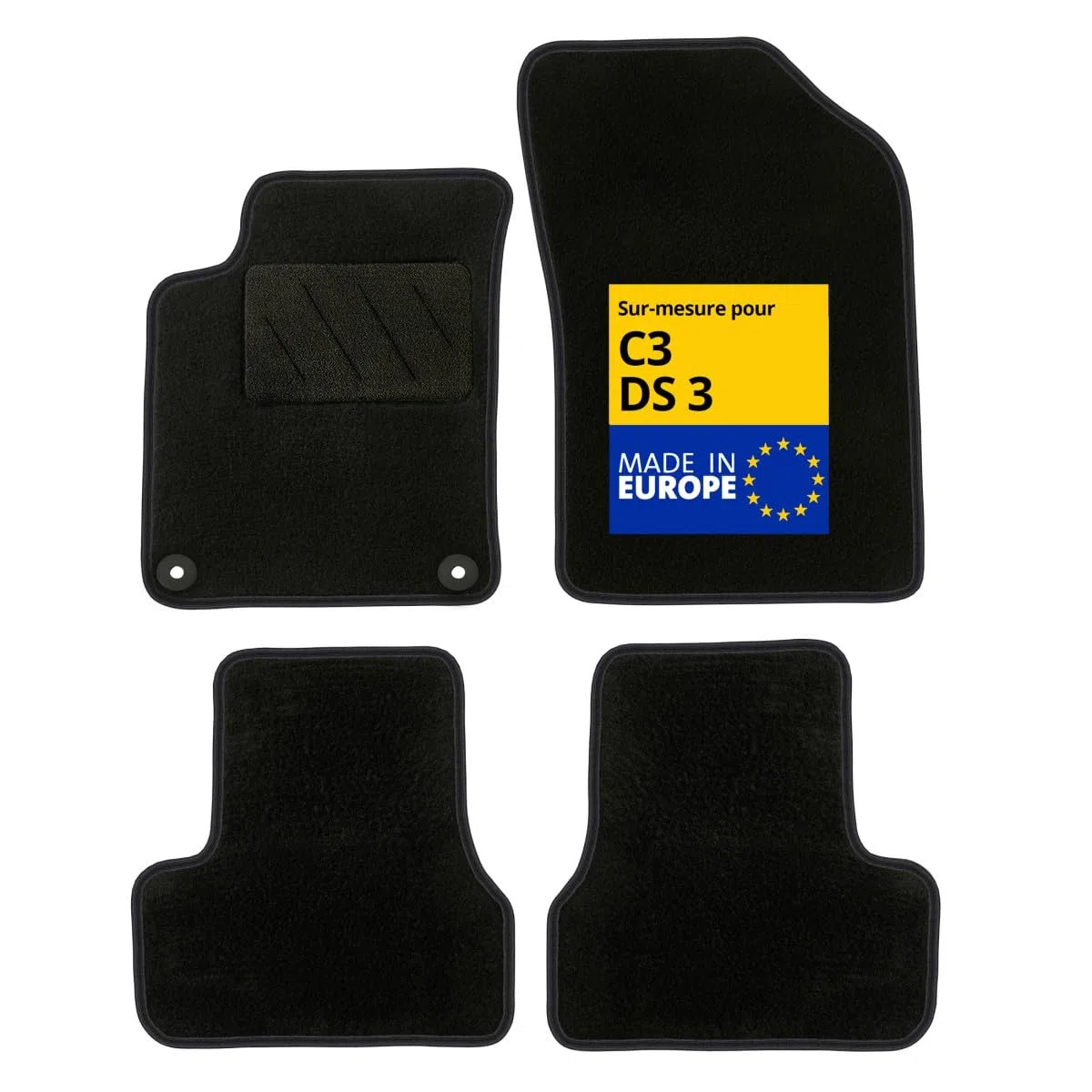 DBS - Alfombrillas para Coche - A Medida para C3/DS3 - con Clips - Alfombrillas Antideslizantes para Coche - 4 Piezas