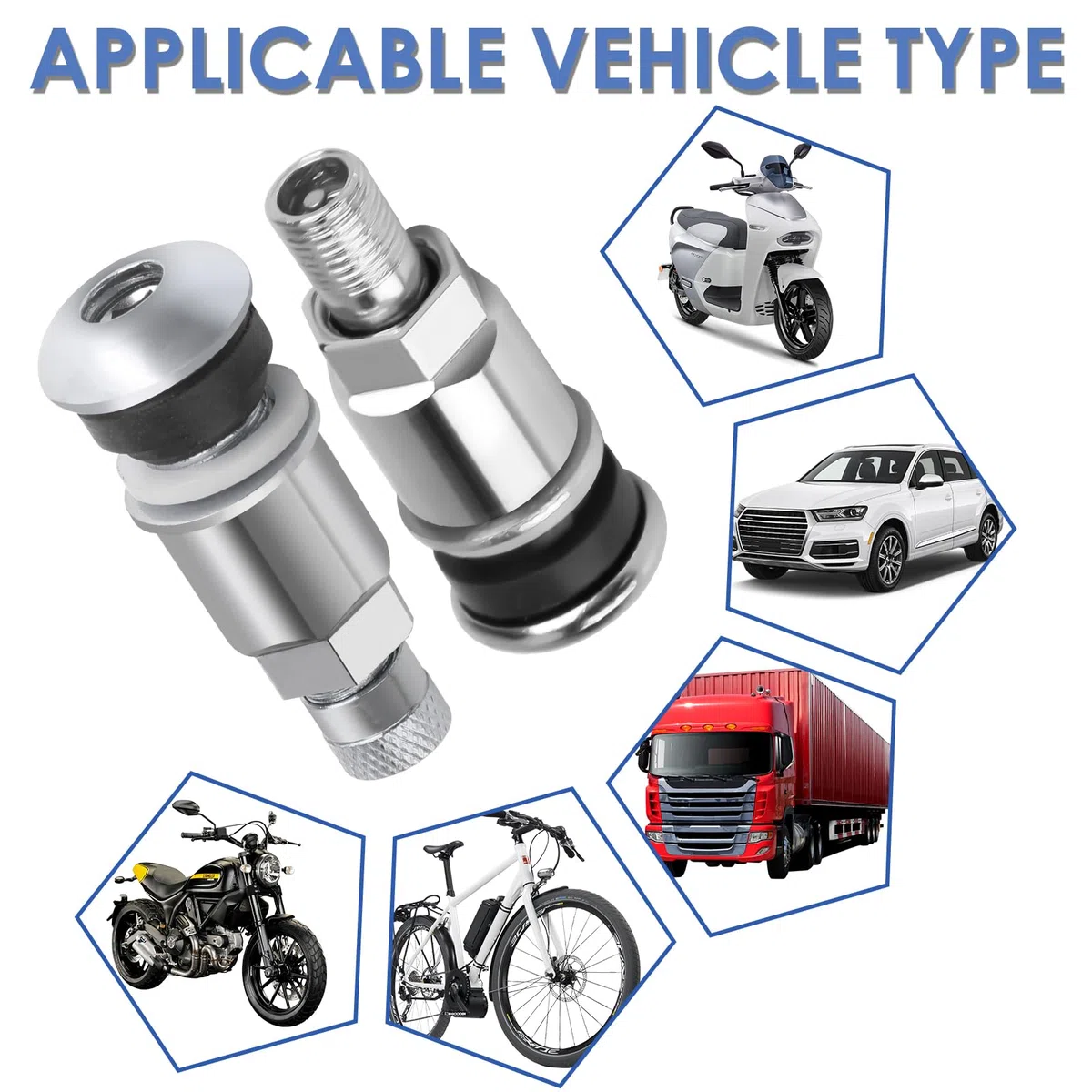 4pcs Válvula de Neumático de Coche con Tapón, Válvula de Metal para Llantas Sin Cámara Orificio de Válvula Universal 11,3mm con Tapón y Junta de Goma para Rueda Motocicleta Bicicleta Camión Plata
