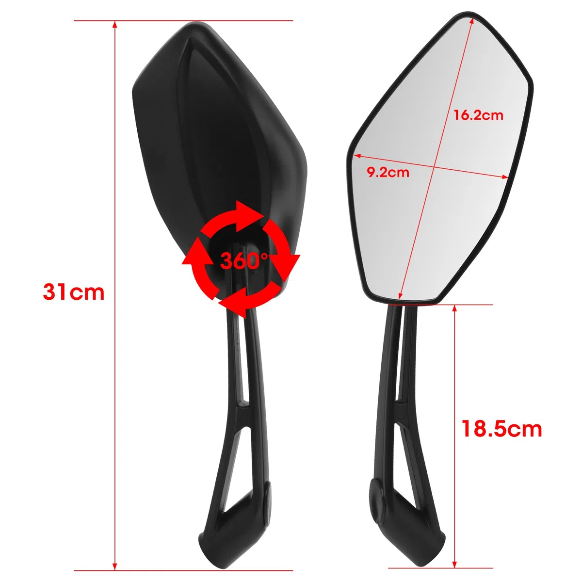 Espejos Retrovisores Moto, Retrovisores Moto con Tornillos de 8 mm y 10 mm, para Manillar de 7/8 Pulgadas, Ajuste de 360 Grados, para ATV,Scooters, Bicicletas