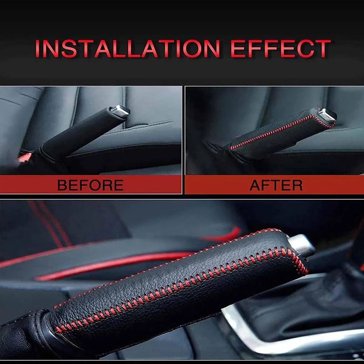 NALSA Cubierta Freno Mano para Coche para Seat Arona KJ 2018-2024, Cuero Funda del Freno De Man EmpuñAdura Funda Antideslizante Protectora Interior Accesorios,A/Black-Red Line