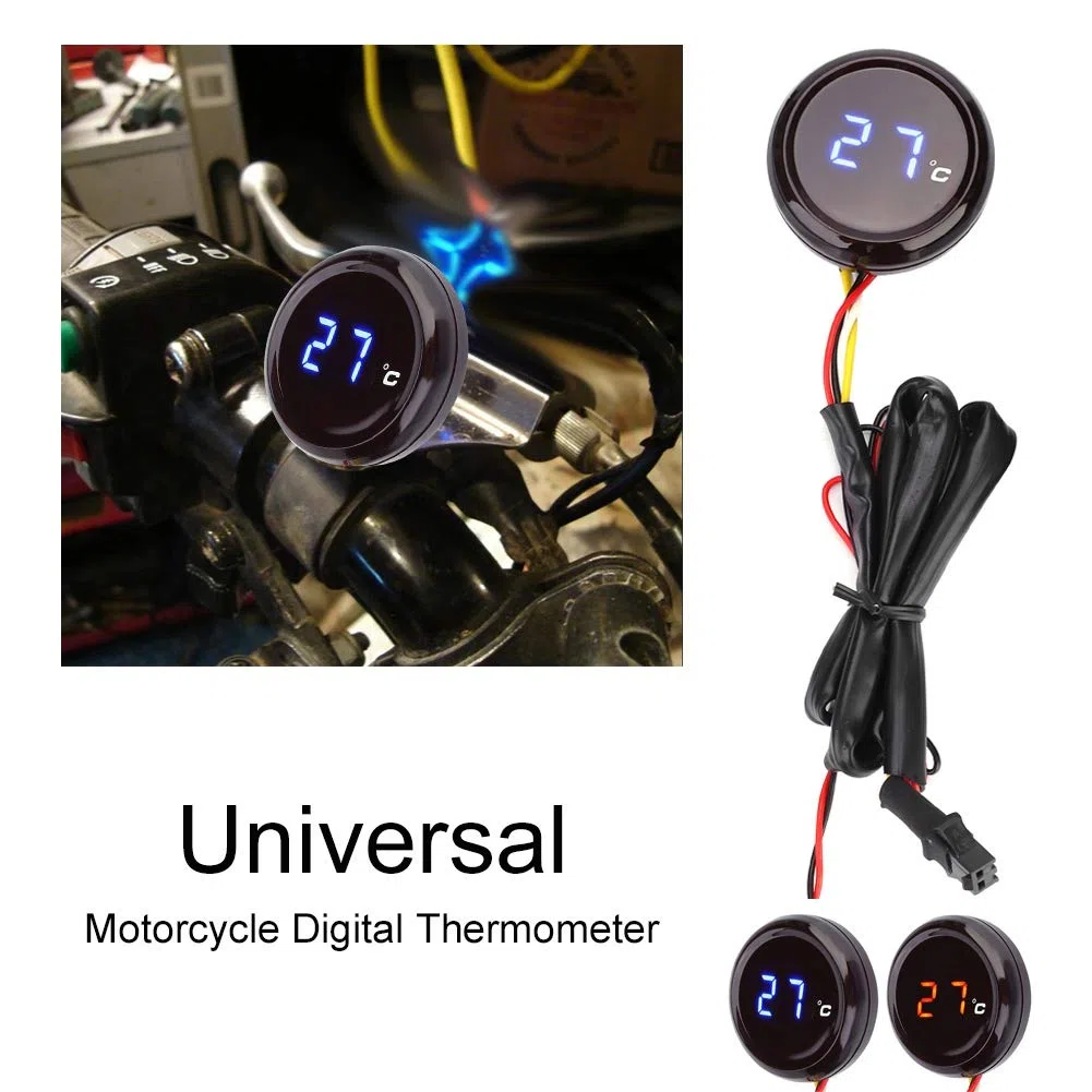 KIMISS Pantalla de termómetro digital para motocicleta Manillar Pantalla de temperatura de visión nocturna impermeable Pantalla LED para motocicleta de 12 V, carreras, scooter, etc. (Azul)