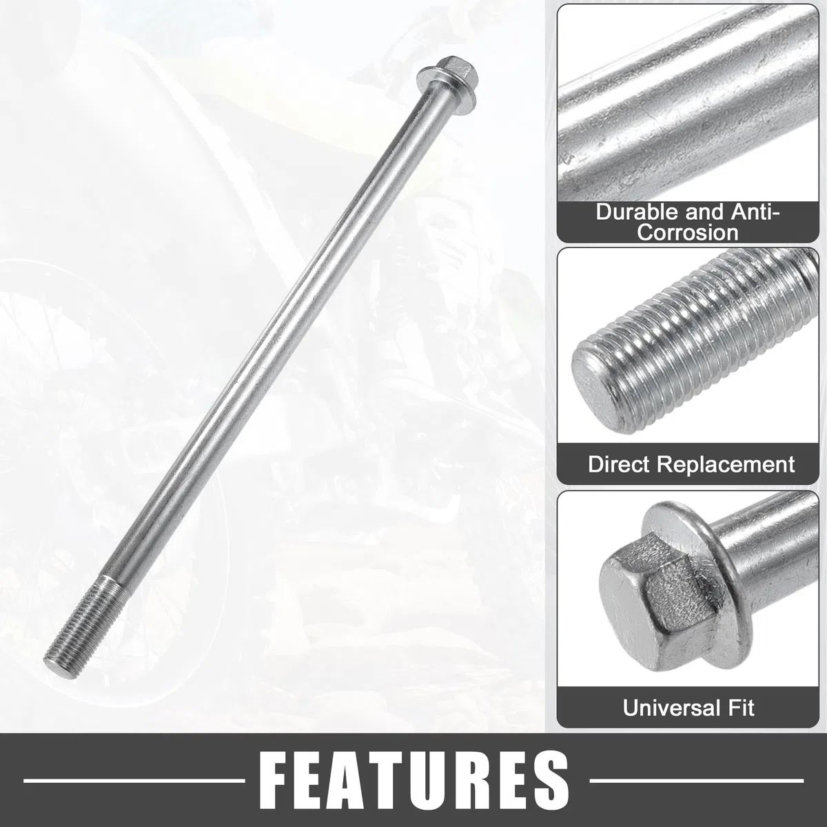 A ABSOPRO Eje de Rueda Delantera o Trasera de ATV con Casquillo y Tornillo M12 de 230mm