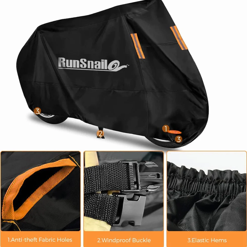 Funda para Moto Scooter XL, Cubierta de Moto Impermeable Protección con Recubrimiento de PU, Dobladillos Elásticos y Cinturón a Prueba de Viento, Se Adapta a Motocicletas de 96,5”/245 cm
