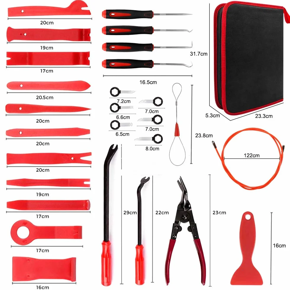 Kit Herramientas Desmontaje Interior Coche, 43Pcs Palanca de Plástico Coche para Desmontar el Salpicadero, Audio Vehículo,Interior Recubrimiento Desmontaje(Alta dureza, Pero No Daña el Coche)