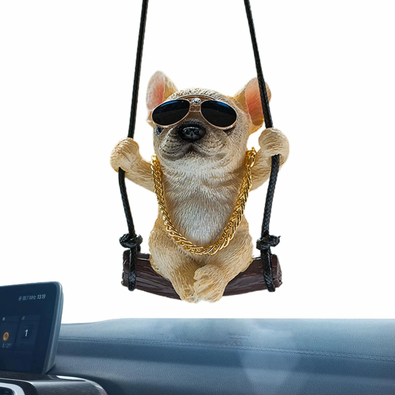 Adorno Colgante de Coche oscilante, Estatua de Bulldog francés de Resina, Bonito Colgante de Coche de Perro, decoración Interior para Hombres y Mujeres, Espejo retrovisor, Accesorio de Mochila, Dije