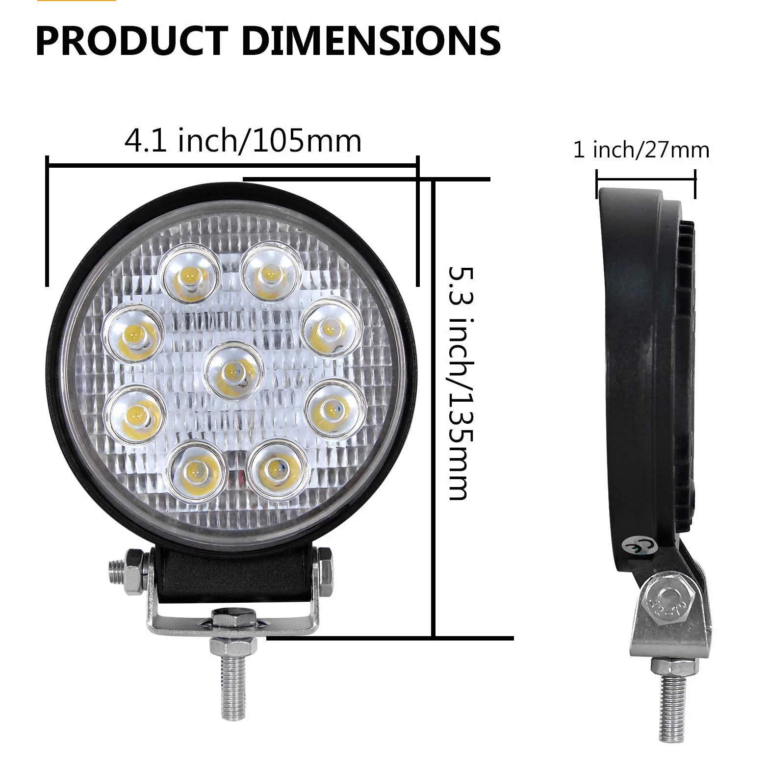 PICAA Foco de Trabajo LED 2PCS 4 Pulgadas 27W Ronda Luz de Inundación para Tractores 12V-24V 6000K IP68 Impermeable, Luz de Niebla para Coche, SUV, UTV, ATV, Off-road, Camión, Moto, Barco