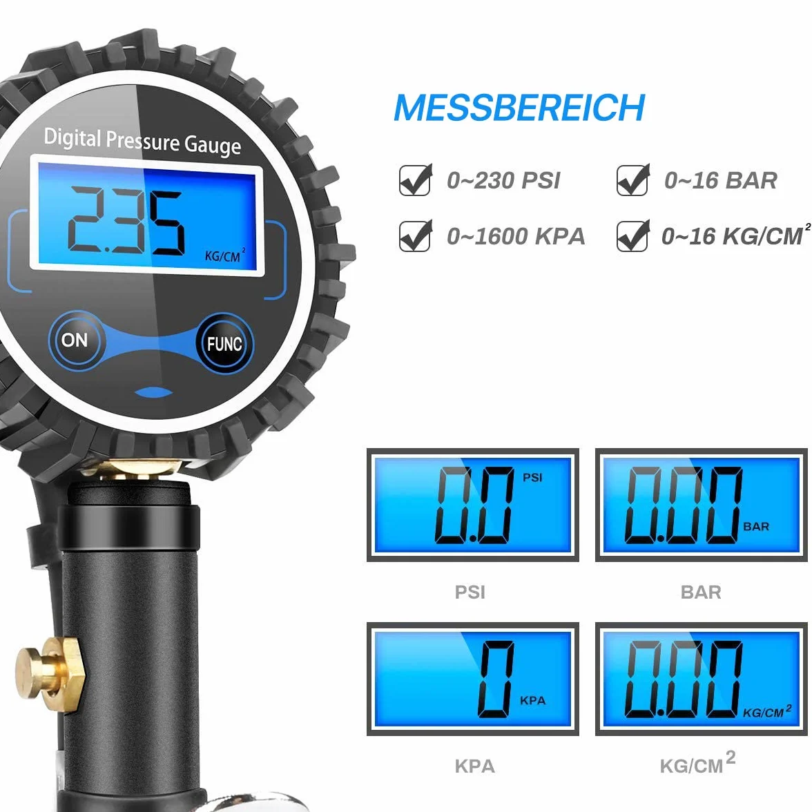 Manómetro Presión Neumáticos Digital Manómetro Inflador Neumáticos para Compresor Medidor Presión Neumáticos Profesional Portátil para Coche Moto Bicicleta y Camión 0-200psi