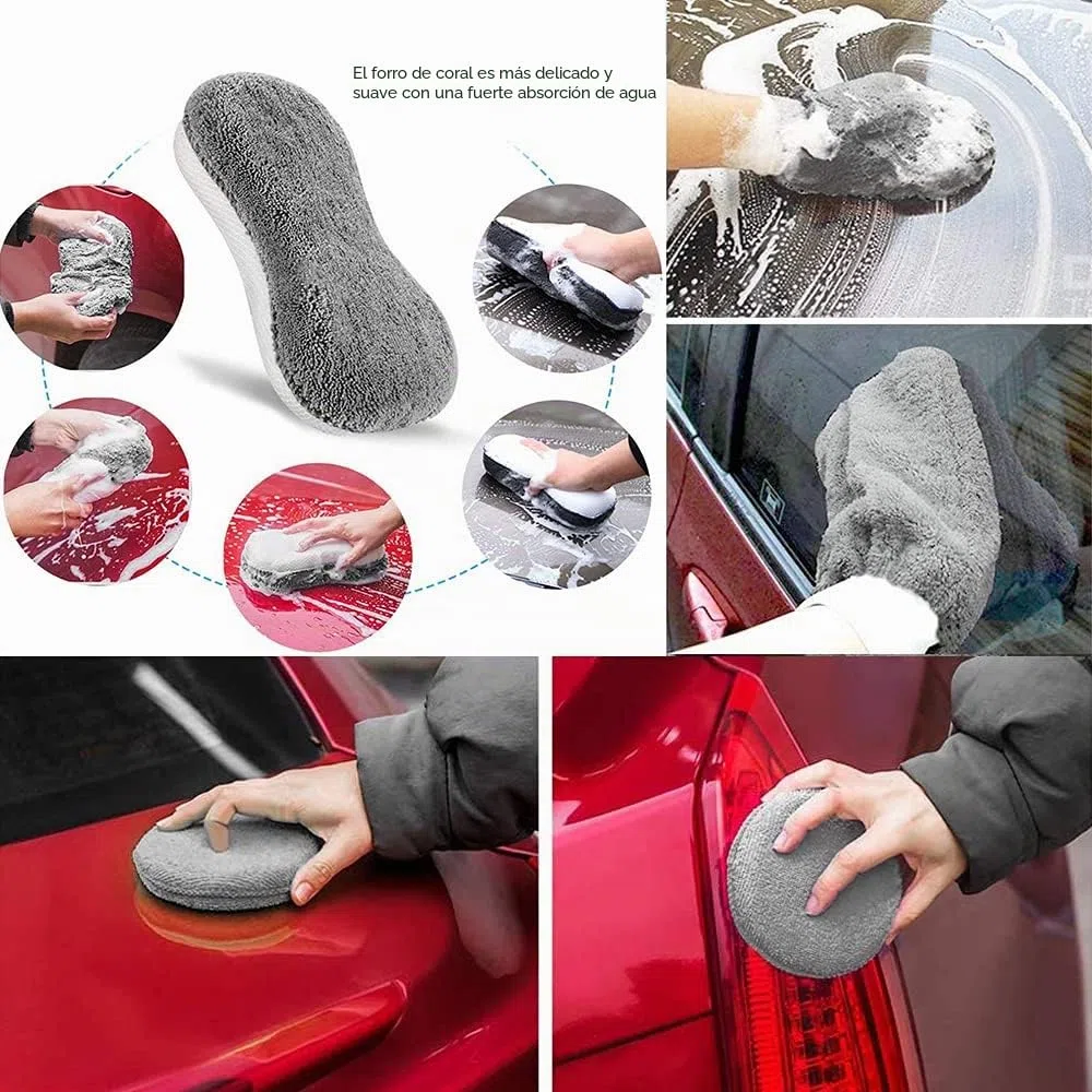MEISHANG Set Limpieza Coche,Mitón de Microfibra Toalla,Kit Limpieza Coche,Toalla de Lavado de Autos,Cepillo para Llantas,Juego de para el Lavado del Coche