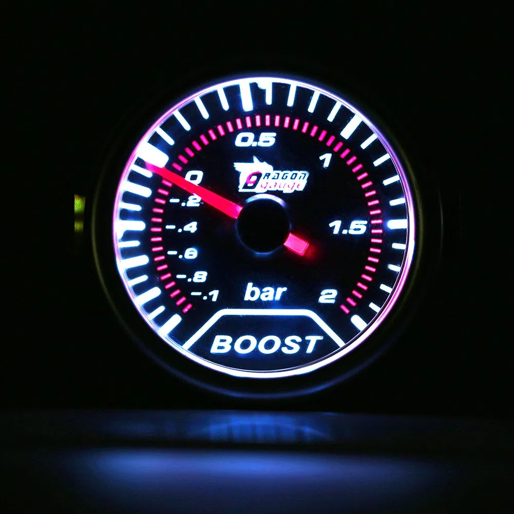 Qiilu 2 pulgadas (50 mm) Universal Turbo Boost Meter Indicador de presión Coche Rojo Led Puntero de barra 12V