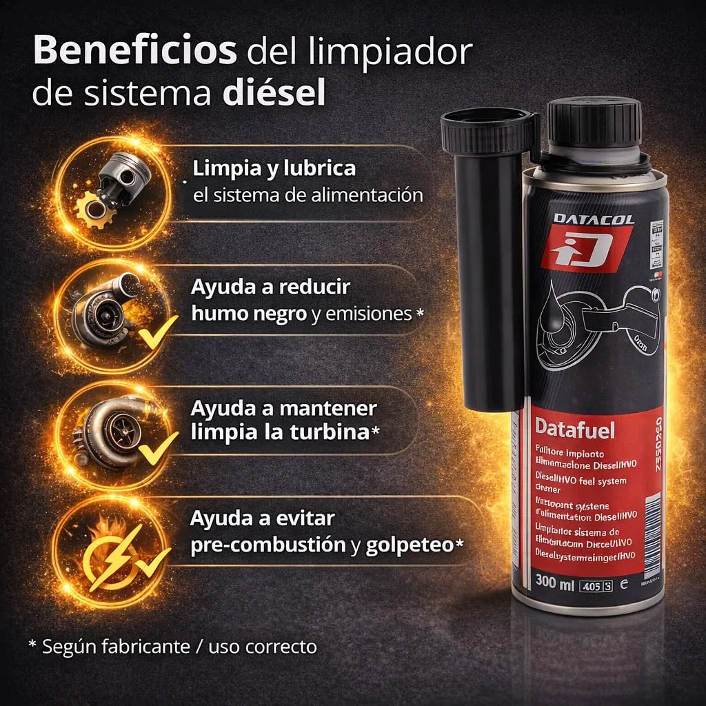 Limpia Inyectores Diesel DATAFUEL, Aditivo Diesel, desbloquea, desincrusta y lubrica Bombas, inyectores, válvulas de admisión y Descarga Toda la cámara de combustión, 300ml - Pack 1 Unidad