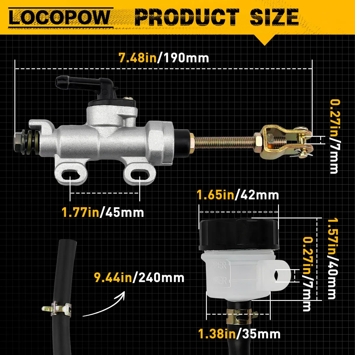 LOCOPOW Bomba universal cilindro maestro de freno trasero para Yamaha Kawasaki Suzuki Honda Arctic Cat Reparación edición para Dirt Bike ATV Motocicletas