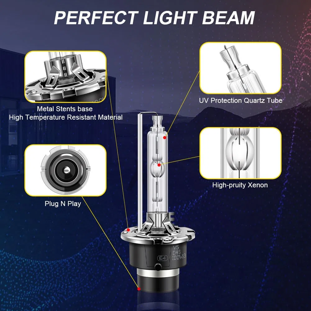 Erato D4S Xenon HID Bombilla de Faro, 35 W 6000 K Metal Stents Base Luces de Cruce Luces de Reemplazo Paquete de 2