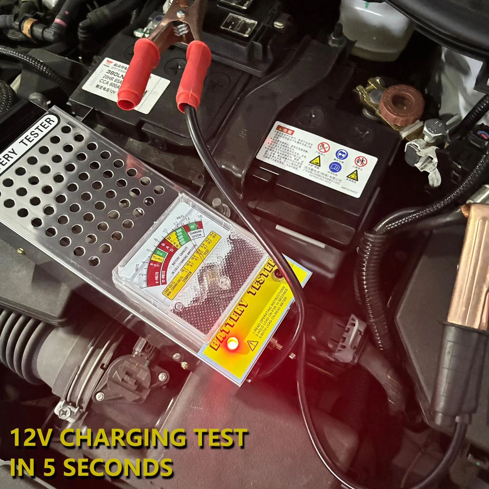 Comprobador de Baterías de Coche 6V 8V 12V Probador de Carga de Batería Alta Precisión Analizador de Bateria Profesional con Voltímetro y Pinzas para Automóviles, Motocicletas, Camión, Barco
