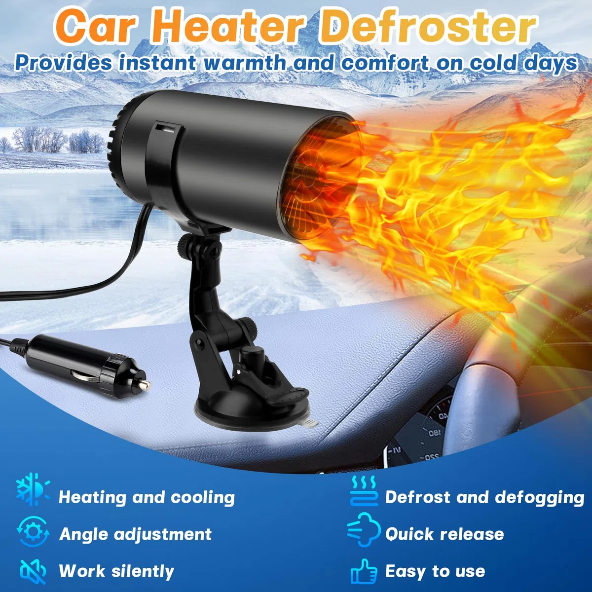 Pipihome Calefactor Coche 12V 200W, Calefactor Portatil para Coche Descongelador Parabrisas, Calentador Bajo Consumo Mechero, 360 Grados Rotación, para la Mayoría de los Automóviles, Camping (B)