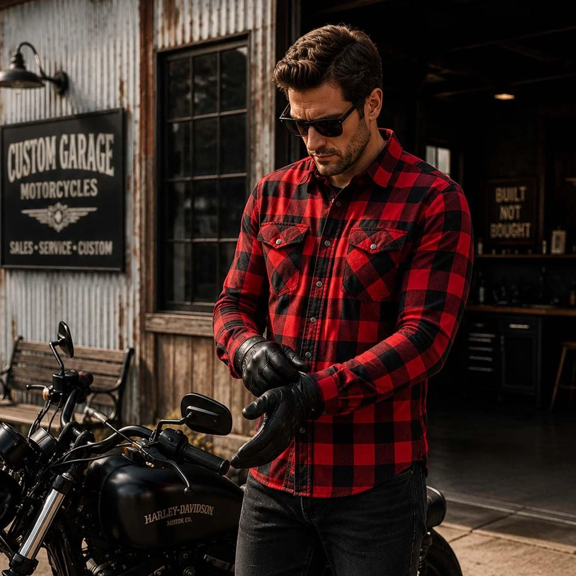 Milwaukee Leather MPM1631 - Camisa de Motociclista de Franela blindada CE para Hombre