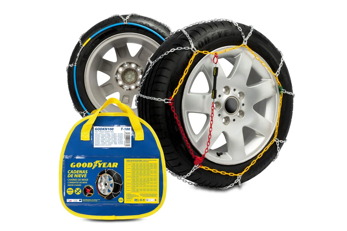 Goodyear Juego de 2 Cadenas de Nieve Metálicas para Coche de 9 mm Talla 100 con Tensor Automático Goodyear