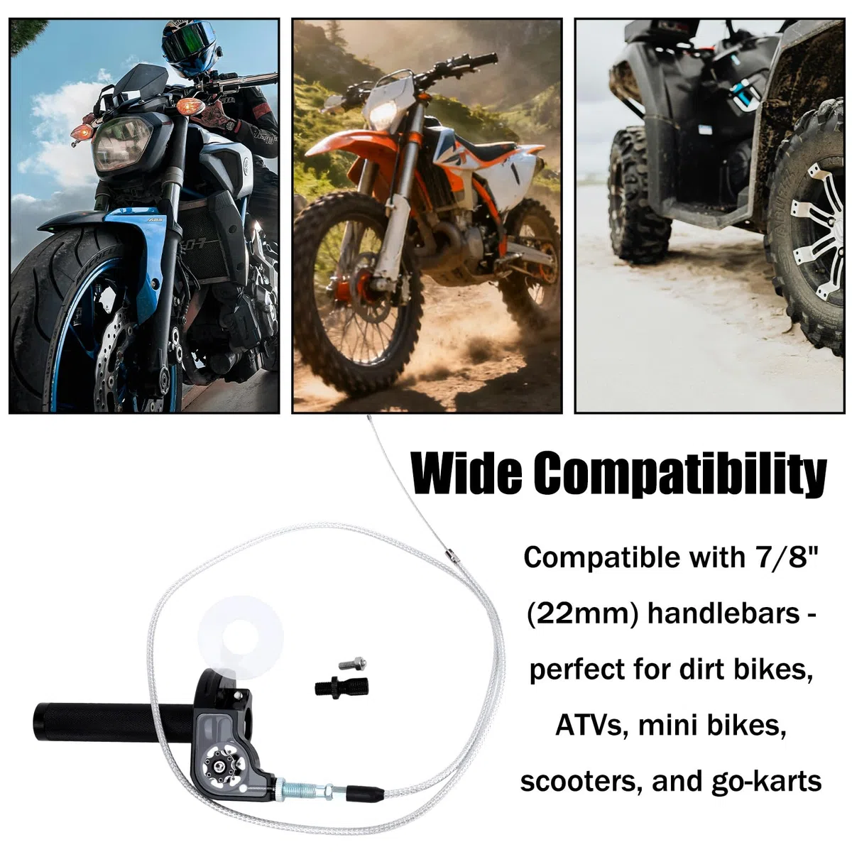 6uds Kit de Montaje de Acelerador Motocicleta, Acelerador Rápido Aluminio CNC 22mm con Cable para Dirt Pit Bike ATV CRF KLX SSR TTR 50cc 110cc 125cc 250cc Motocross (Negro)