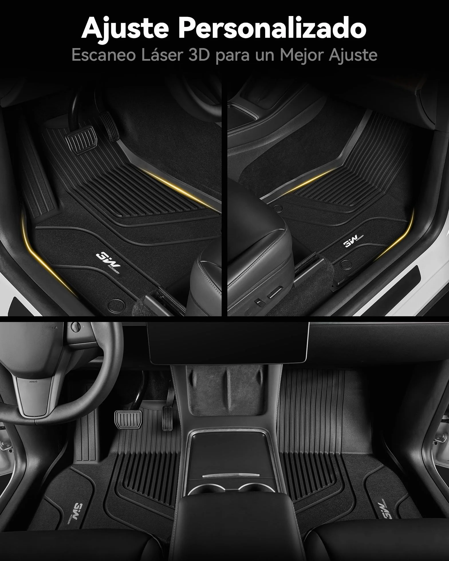 3W Juego Completo de Alfombrillas de Coche para Tesla Model 3 2021-2023, Admite Perros, TPE Alfombrillas para Todo Tipo de Clima, Antideslizante, Impermeable, Accesorios