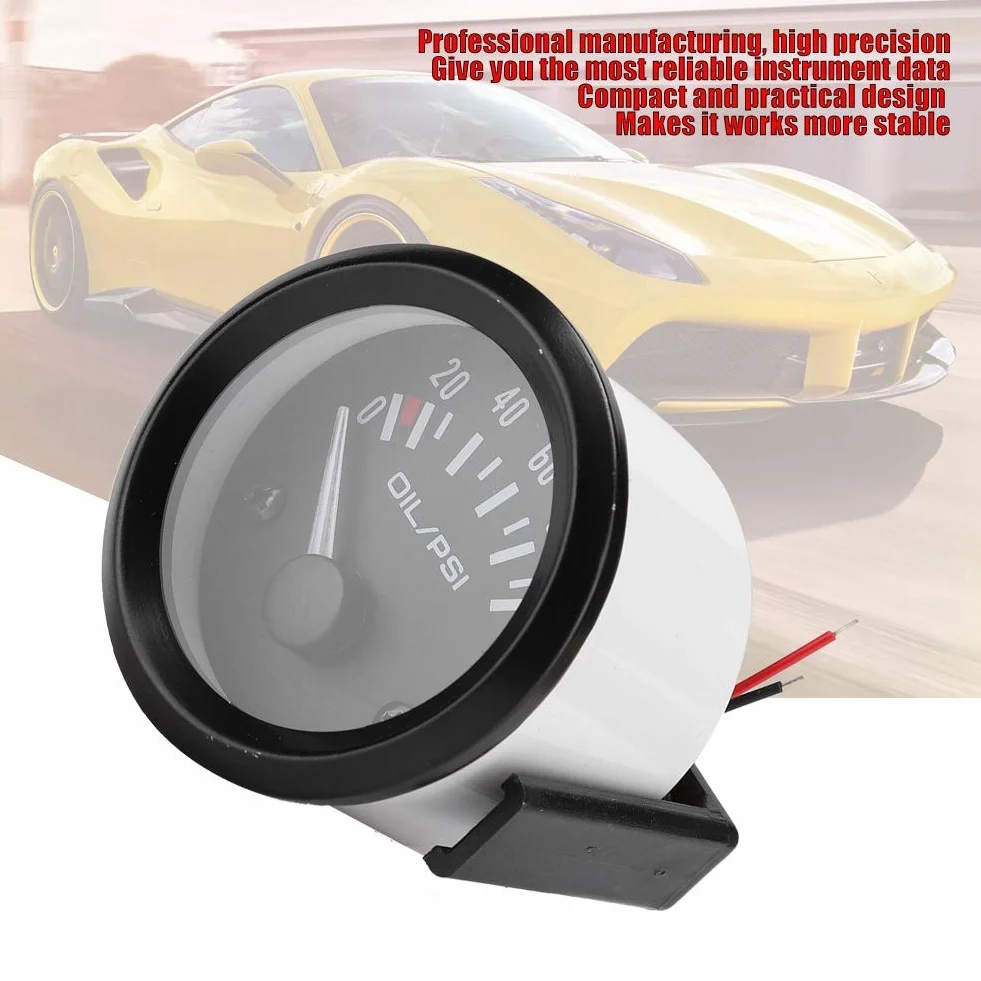 VOBOR 52mm/2in 12v Indicador de Manómetro, Medidor de Presión de Aceite para Coche, Medidor de Presión de Aceite Electromagnético Universal para Coche