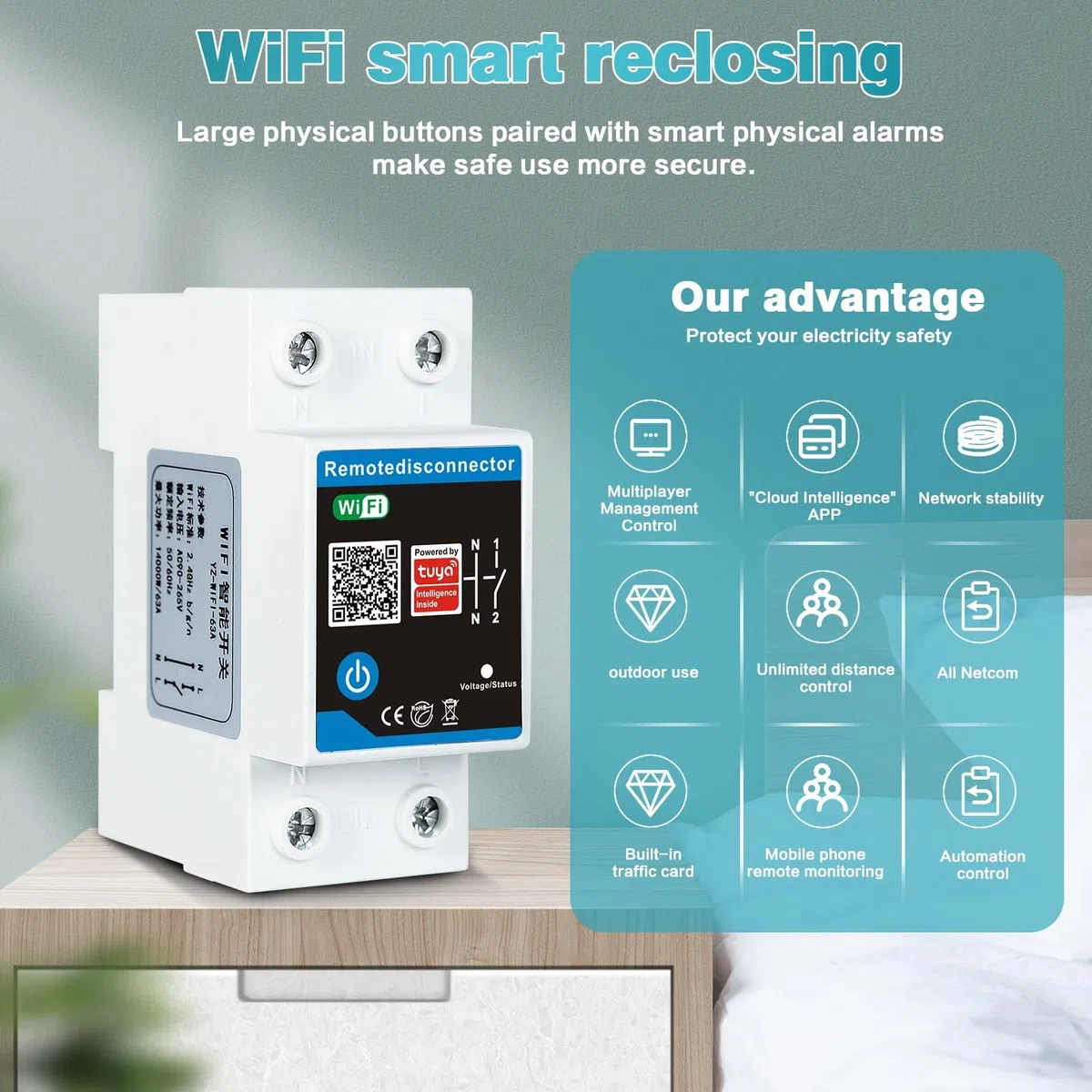 Interruptor Automático,230V 63A Disyuntor Dispositivo De Protección Contra SobretensióN Y Subtensión,Interruptor Inteligente Wifi Aplicación De Teléfono MóVil Control Remoto