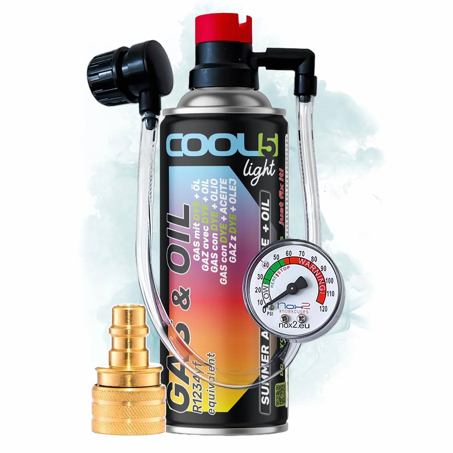 Hobby, sustituto r1234yf, Sellador, refrigerante para Aire Acondicionado de automóviles, Equivalente a 660 g, 1 Lata, 2 en 1, 235g, con Manguera integrada con manómetro y Adaptador