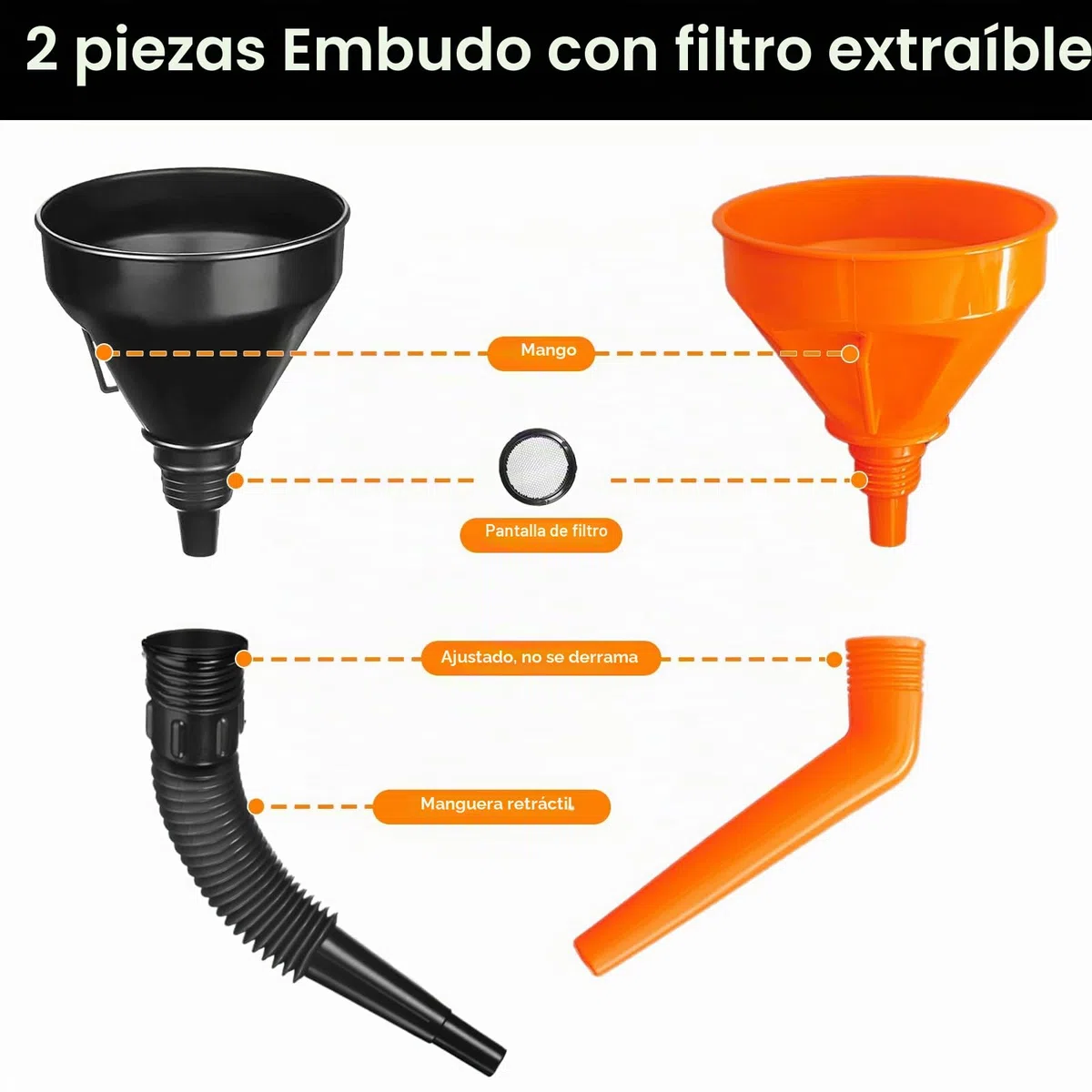 10 Piezas Embudo Gasolina, Embudos de Plástico Flexible Angulo Recto, Embudo Universal de Gasolina Combustible, embudo Universal Set con Filtro y Manuale Bomba Para Motocicleta Automóvil