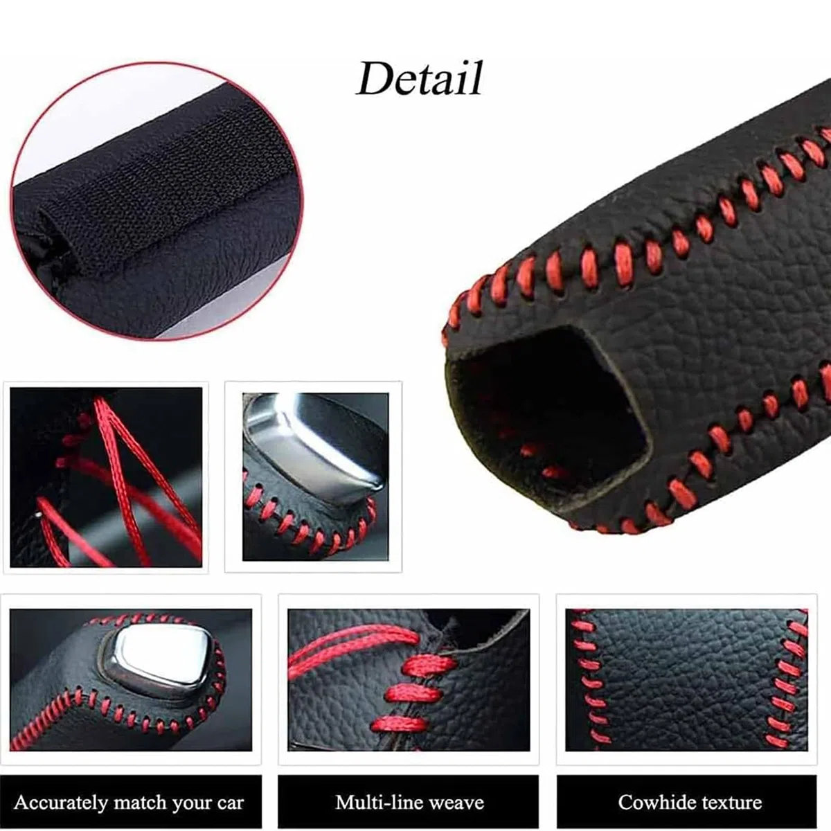NALSA Cubierta Freno Mano para Coche para Seat Arona KJ 2018-2024, Cuero Funda del Freno De Man EmpuñAdura Funda Antideslizante Protectora Interior Accesorios,A/Black-Red Line
