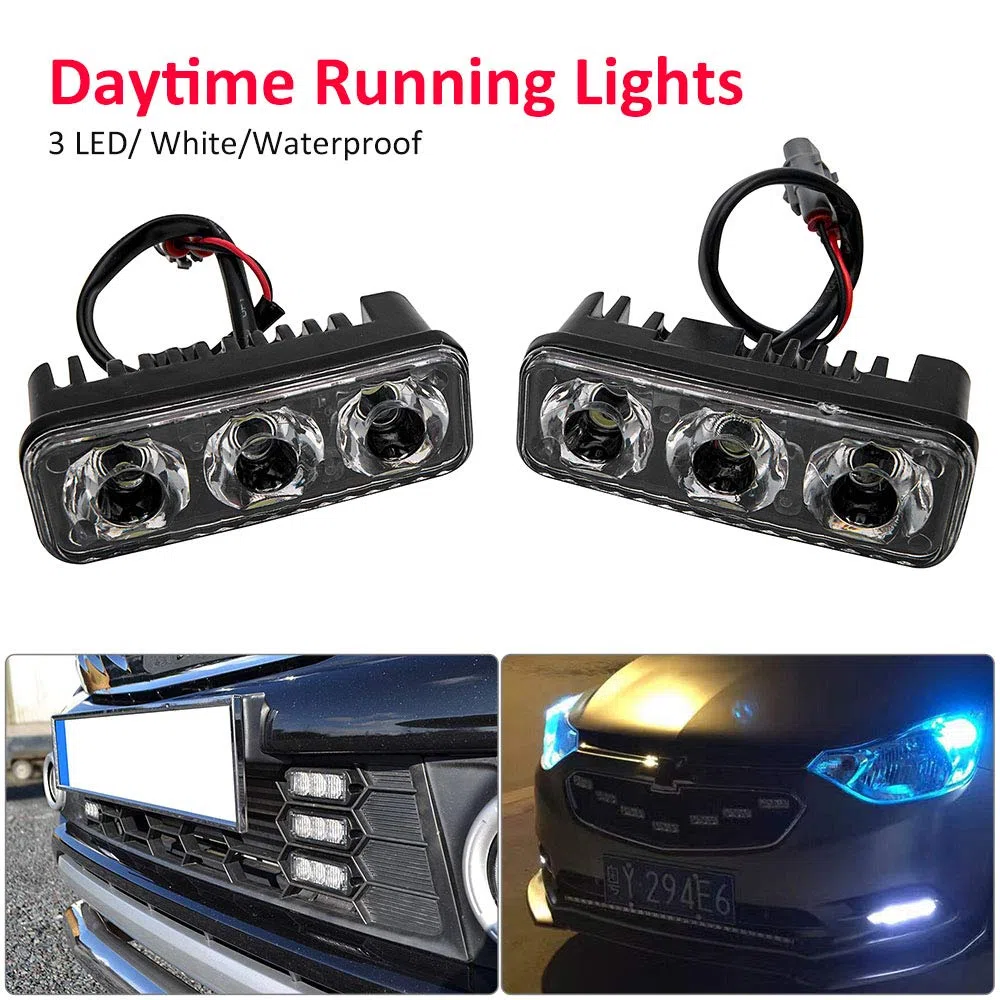 Riloer Luz de Conducción Diurna, 2 x 12V 3 LED de Alta Potencia, DRL Luz Antiniebla de Conducción Diurna, Impermeable
