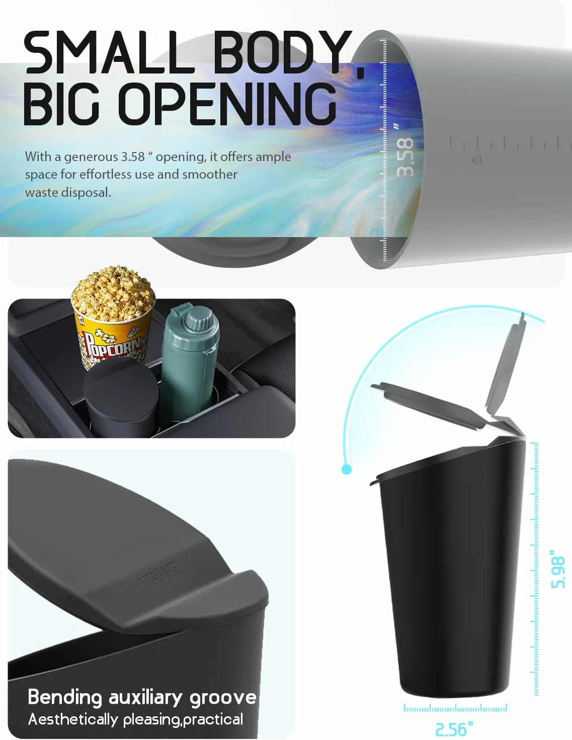 BMZX Bote de basura para coche con tapa, soporte para tazas pequeño, bolsillo para puerta, contenedor de basura para auto, oficina en casa, negro, 1 paquete