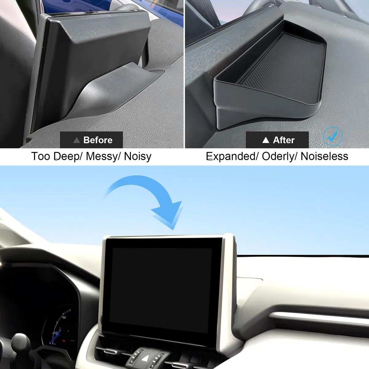 Caja de Almacenamiento para Salpicadero Central Compatible con Toyota RAV4 2019-2025, Bandeja de Consola Central, Organizador de Consola Central con Alfombrilla Antideslizante Negro