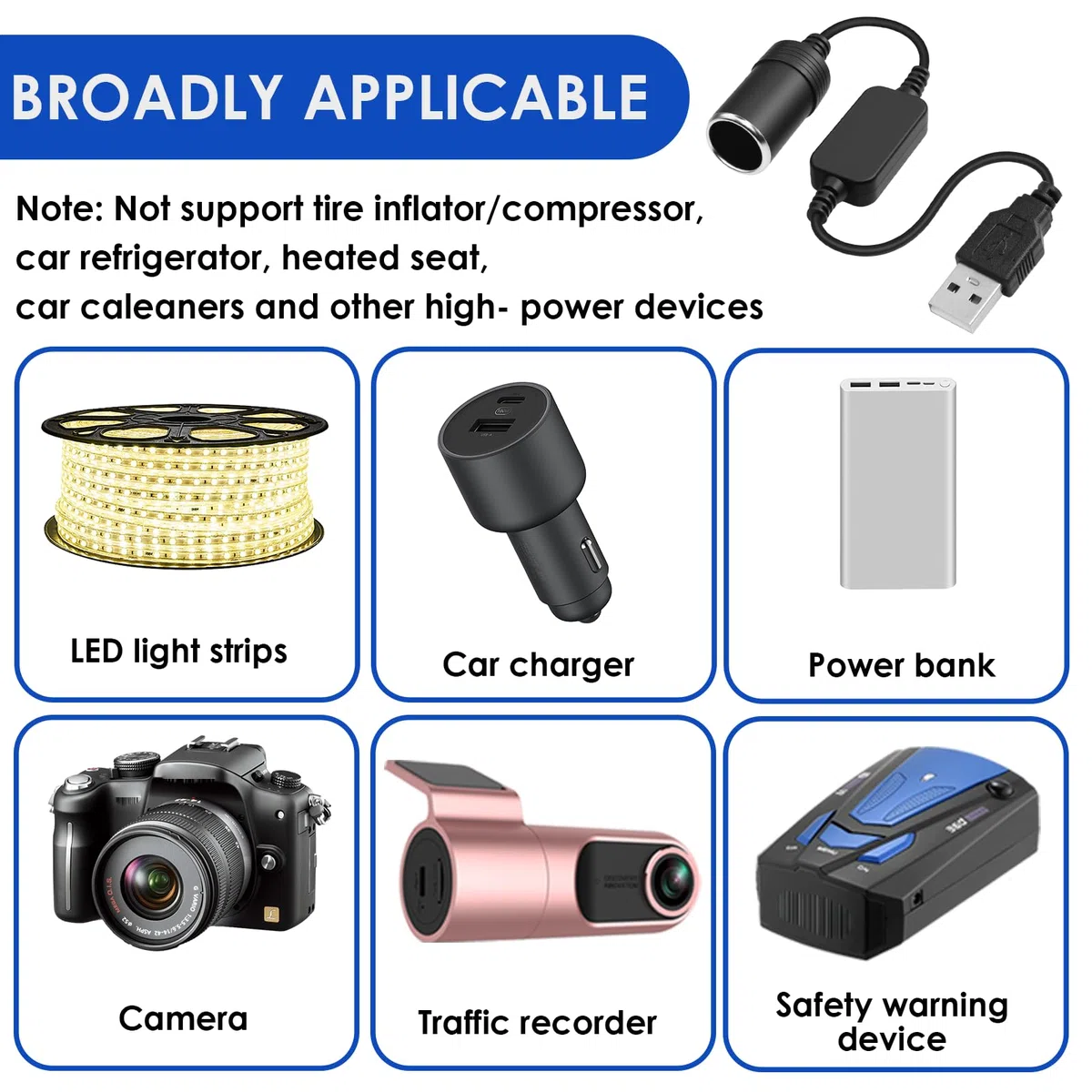5 V Cable convertidor USB A macho a enchufe de encendedor hembra de 12 V, adaptador de enchufe de encendedor convertidor de enchufe encendedor de coche para grabadora de conducción DVR Dash Cámara GPS