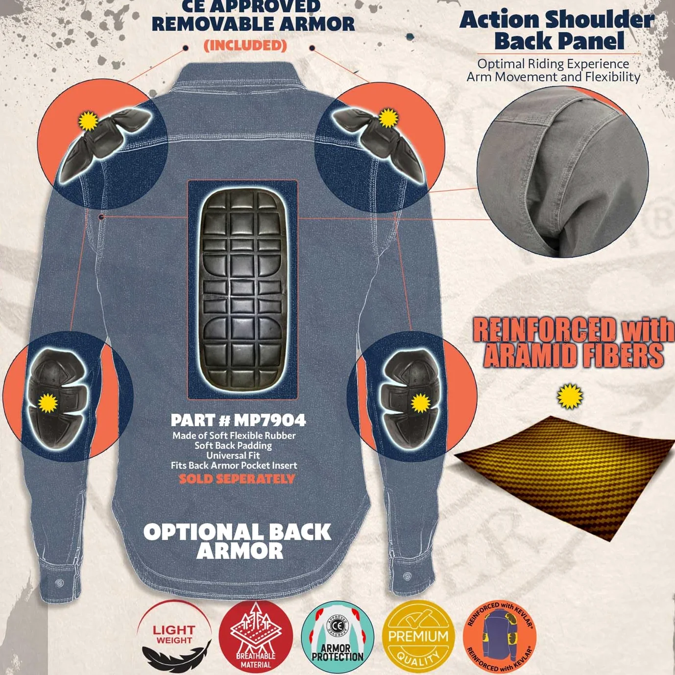 Milwaukee Leather MPM1631 - Camisa de Motociclista de Franela blindada CE para Hombre