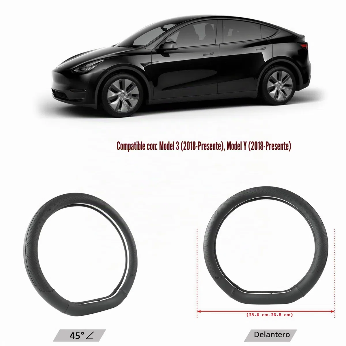 GIANT PANDA Funda Volante Coche para Tesla Model 3 / Tesla Model Y, Forma D, Color Negro