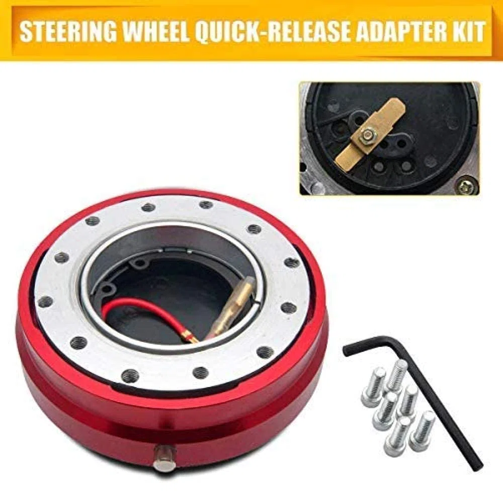 Riloer Adaptador de cubo de liberación rápida universal para volantes de 6 orificios, kit de extracción de buje, adaptador de cubo de volante de carreras resistente para modificación (rojo)