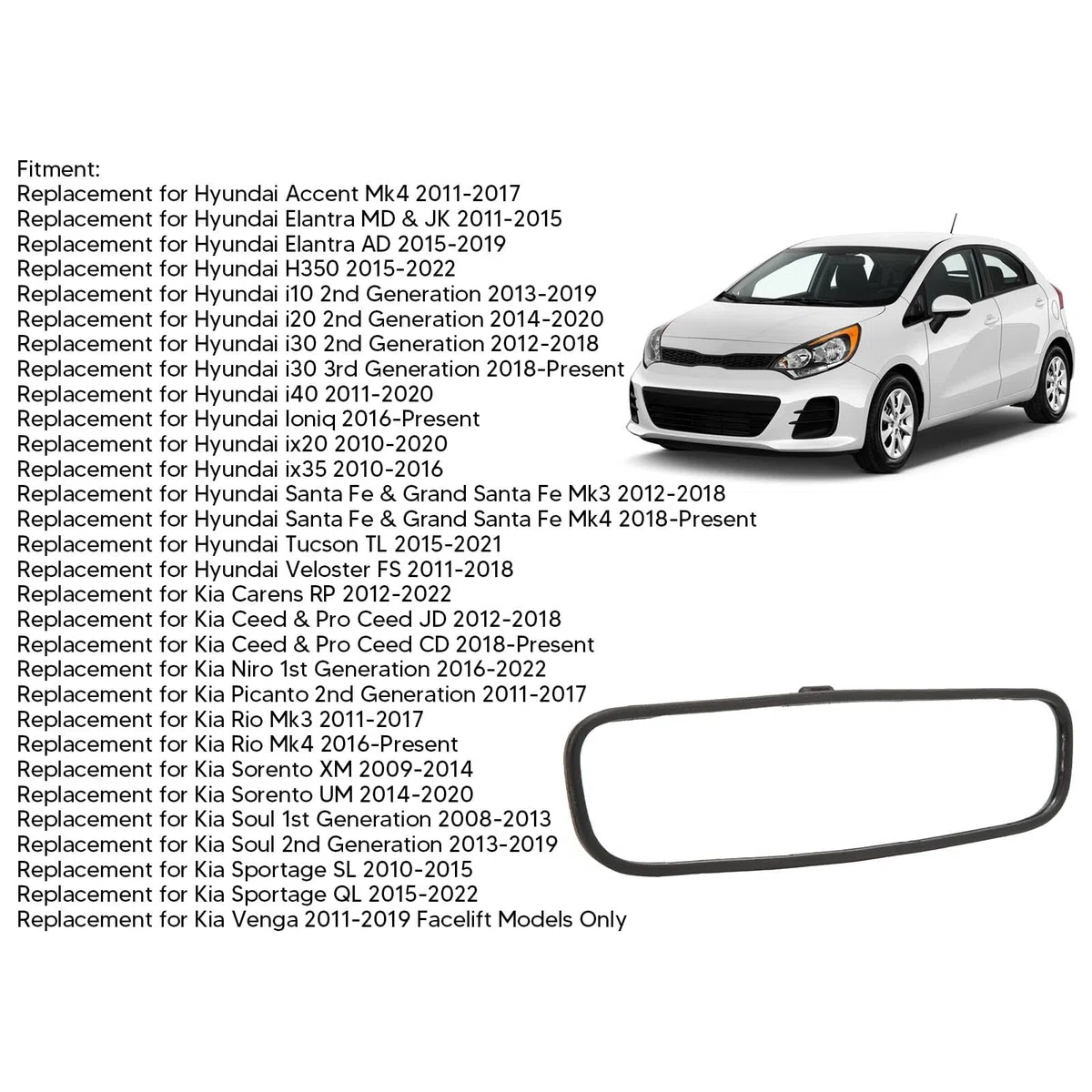 Espejo Retrovisor Interior, 85101 3X100 ABS HD Reemplazo de Espejo Retrovisor Interior Antiarañazos para Accent Tucson H350 I10 I20 I30 Ix20 Ix35
