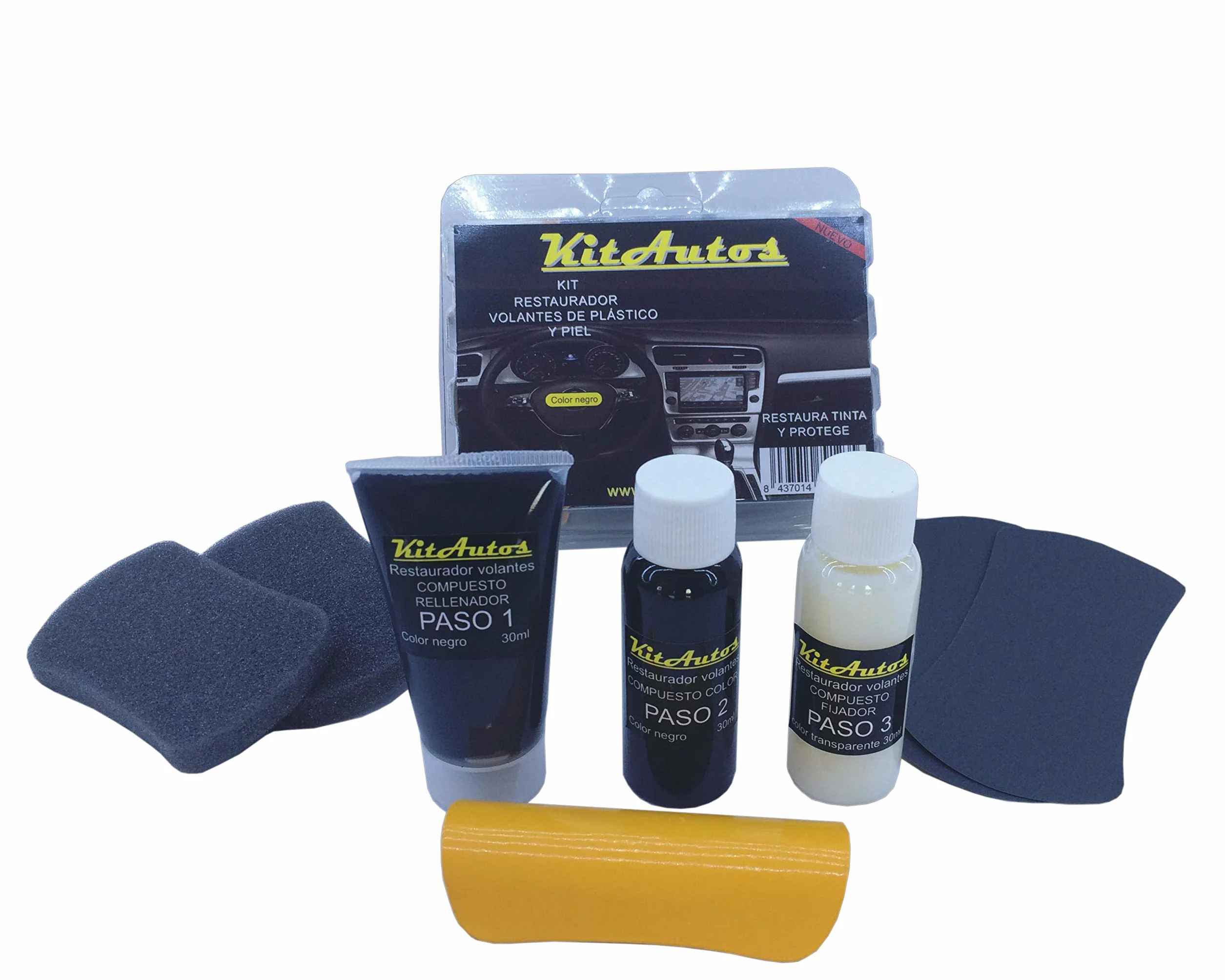 KITAUTOS Kit restaurador Volantes de Piel y plastico Color Negro.