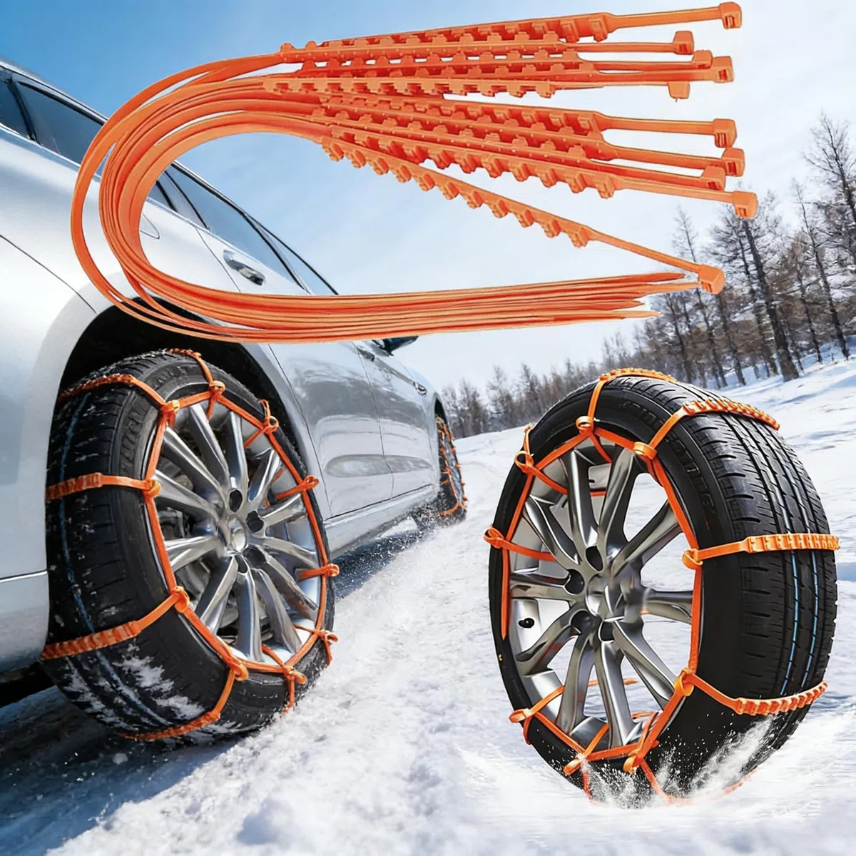 20 cadenas de nieve antideslizantes para neumáticos, bridas, universales, reutilizables, para coches, todoterrenos, SUV, aptas para barro de nieve y colgantes, compatibles con 205 55 R16 205