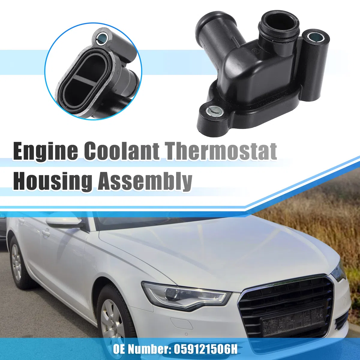 X AUTOHAUX Car Engine Coolant Thermostat Housing Assembly 059121506H for Audi A6 3.0L TDI V6 DIESEL A/T Quattro TDI Premium Plus Sedan 2014-2016