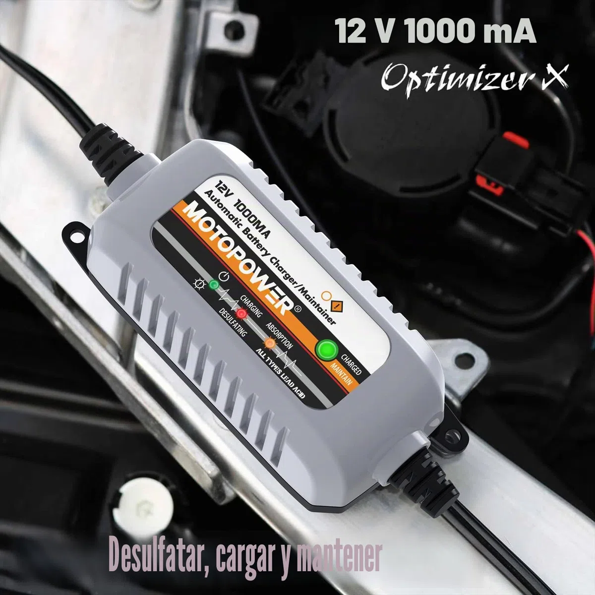 MOTOPOWER MP00205B 12V 1000mA Mantenedor de Cargador de batería Completamente automático (a) - Gris