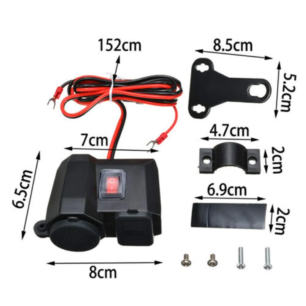 D74CS - Cargador Doble USB para Moto con Soporte táctil 12V / 24V Adaptador de Encendedor LED para Motocicleta Impermeable