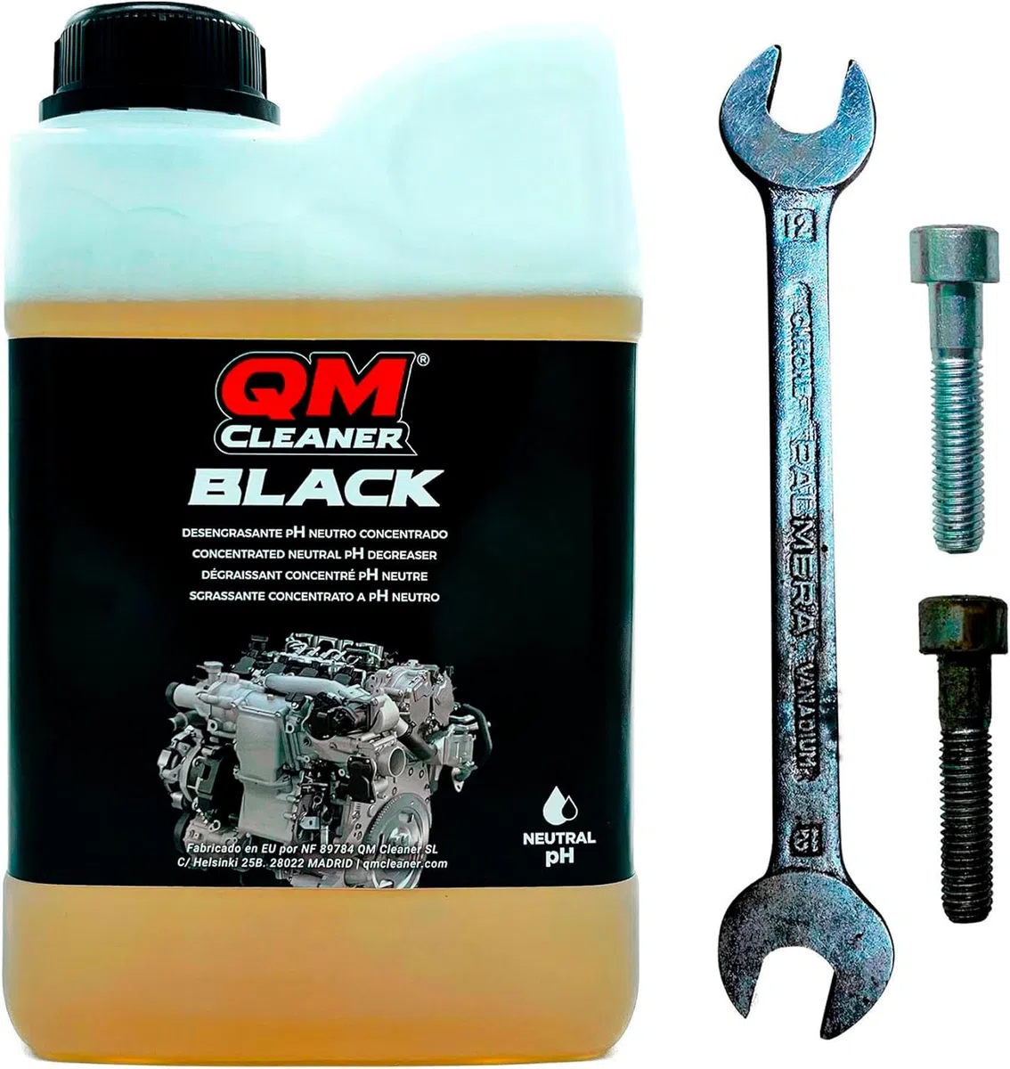 QM Cleaner Black 2 litros | Desengrasante Concentrado no Acido - Motores, Cadenas, transmisiones, embragues - Puede diluirse hasta un 25% - Apto para Limpieza por ultrasonidos