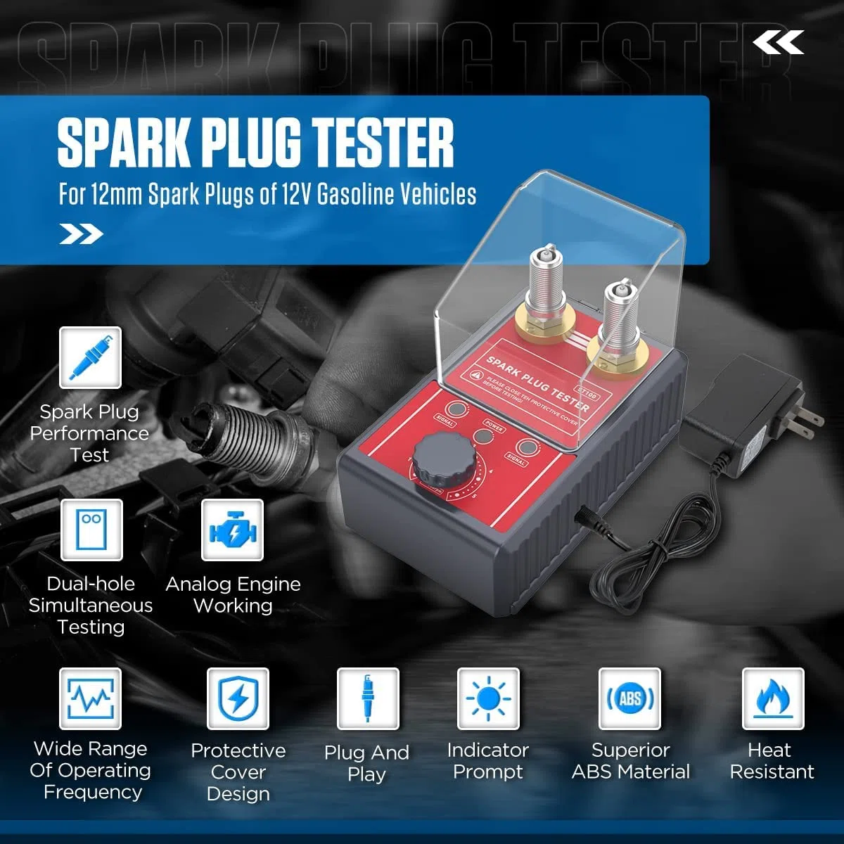 Probador de bujías de 0 a 6000 rpm, frecuencia de trabajo ajustable, 220 V, comprobador de encendido de coche, herramientas de diagnóstico para vehículos de gasolina de 12 V